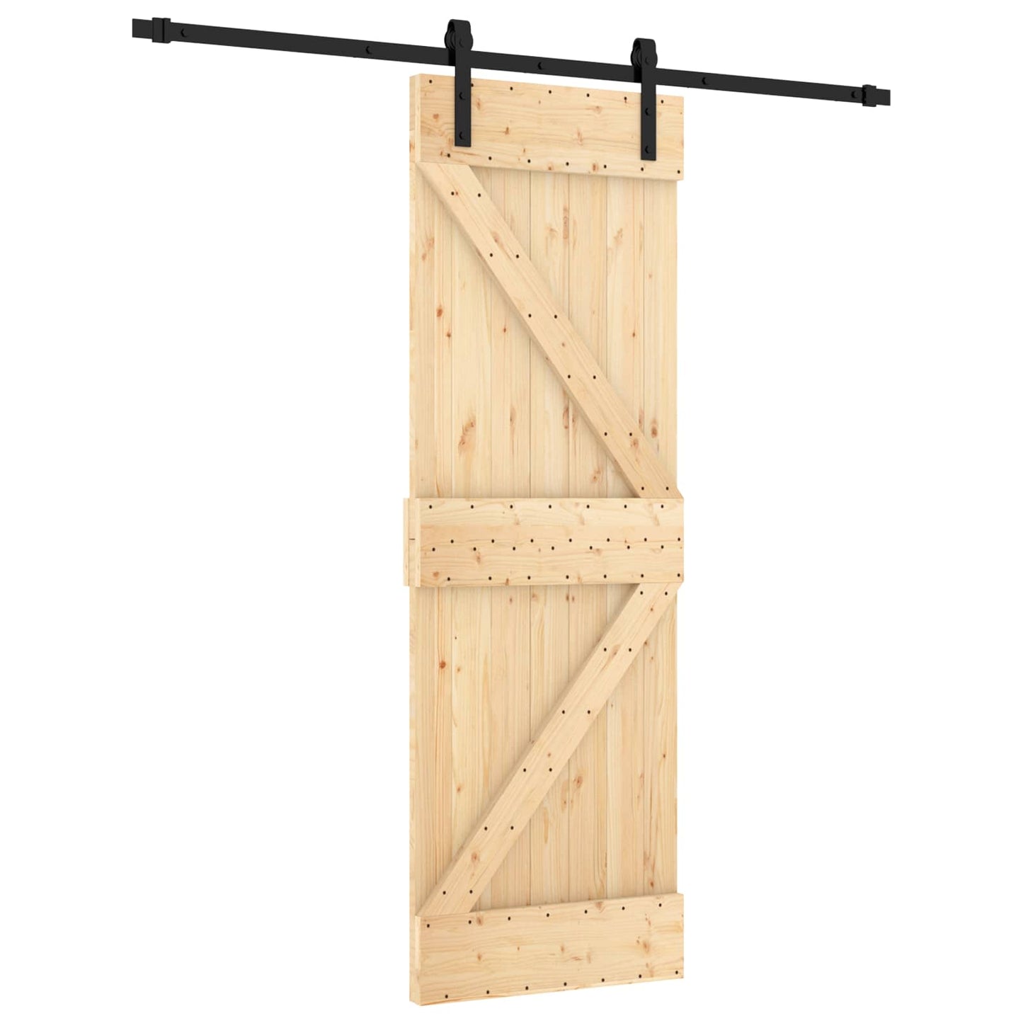 vidaXL Sliding Door Natural and Black 70 x 210 cm Solid Pine Wood