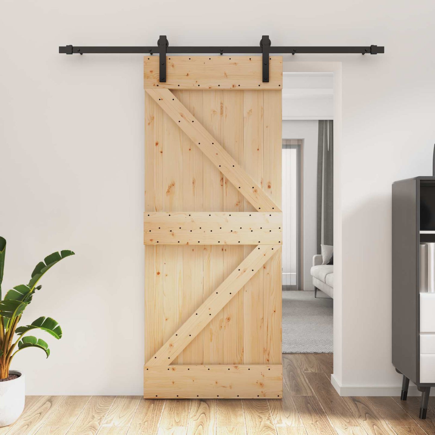 vidaXL Sliding Door Natural and Black 85 x 210 cm Solid Pine Wood