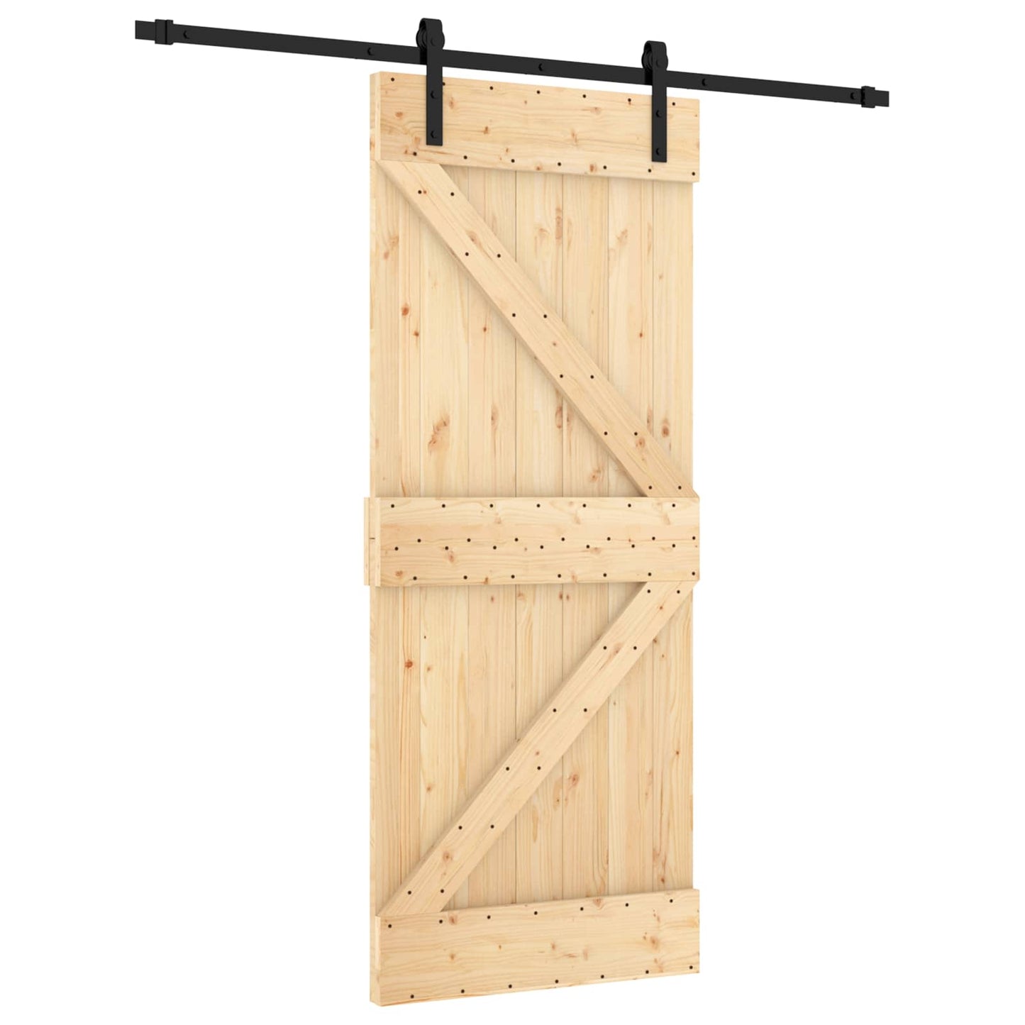 vidaXL Sliding Door Natural and Black 85 x 210 cm Solid Pine Wood