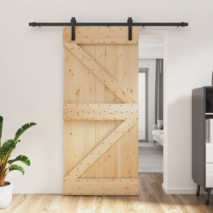 vidaXL Sliding Door Natural and Black 95 x 210 cm Solid Pine Wood