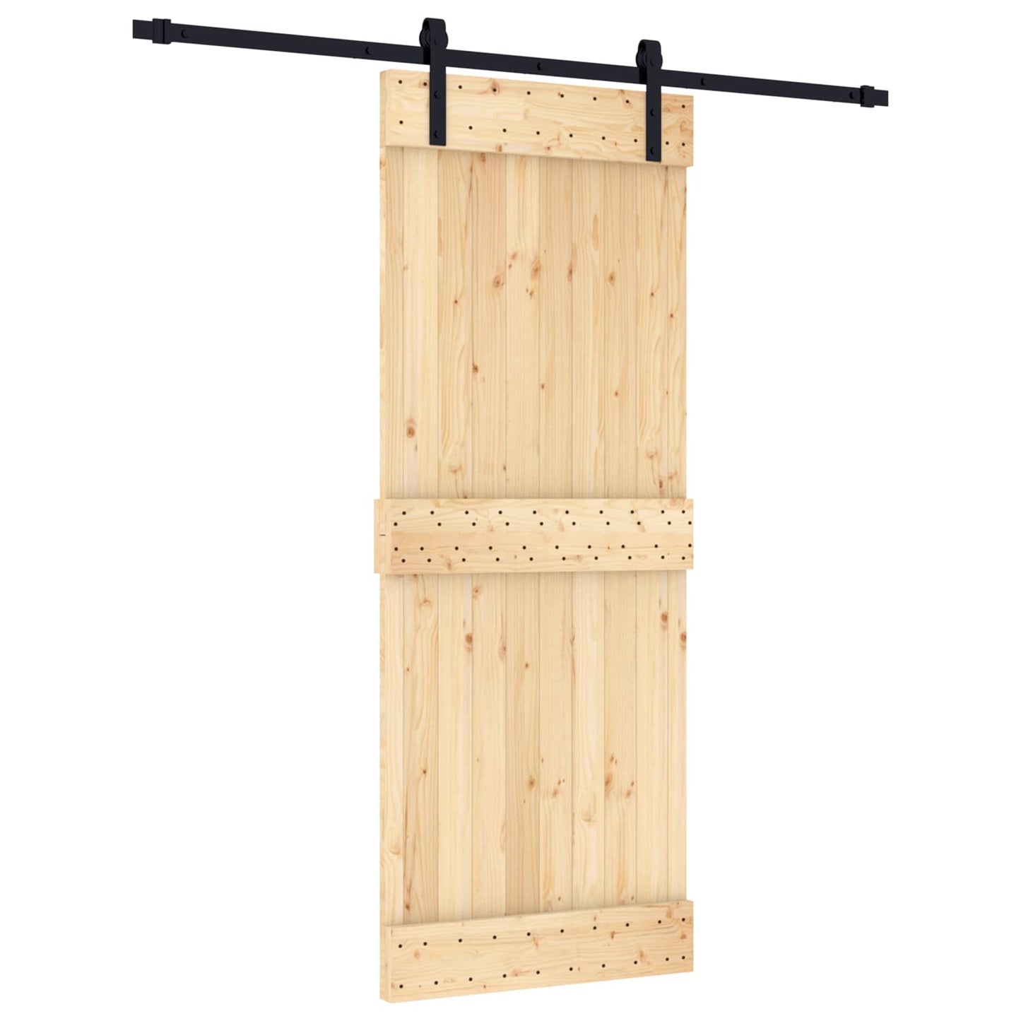 vidaXL Sliding Door Natural and Black 80 x 210 cm Solid Pine Wood