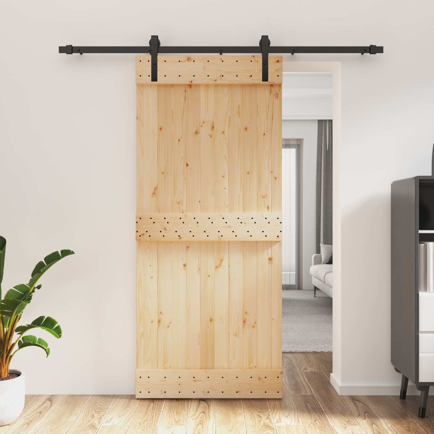 vidaXL Sliding Door Natural and Black 90 x 210 cm Solid Pine Wood