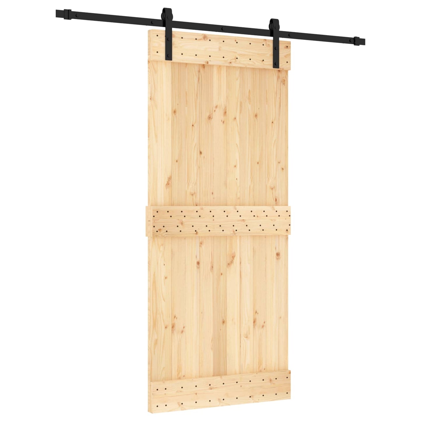 vidaXL Sliding Door Natural and Black 90 x 210 cm Solid Pine Wood