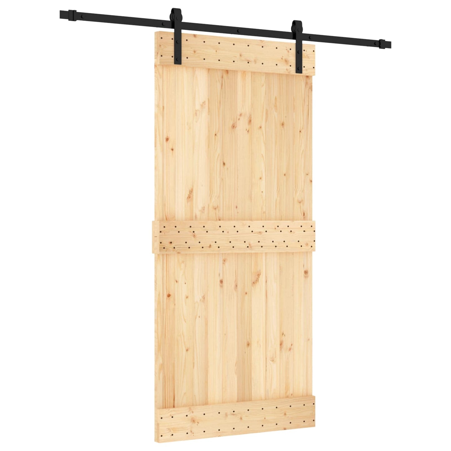 vidaXL Sliding Door Natural and Black 95 x 210 cm Solid Pine Wood