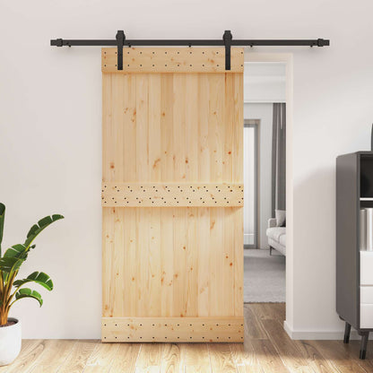 vidaXL Sliding Door Natural and Black 100 x 210 cm Solid Pine Wood