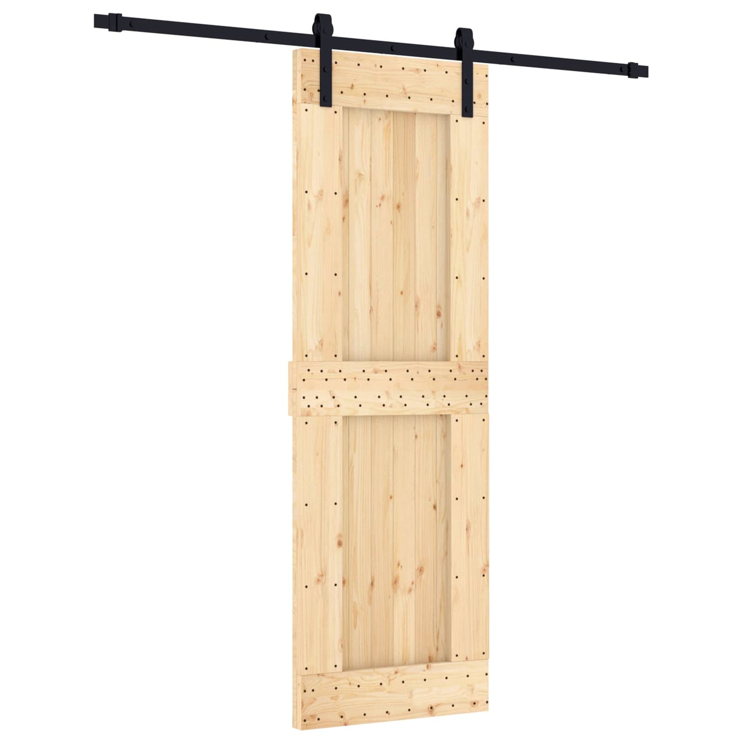 vidaXL Sliding Door Natural and Black 70 x 210 cm Solid Pine Wood