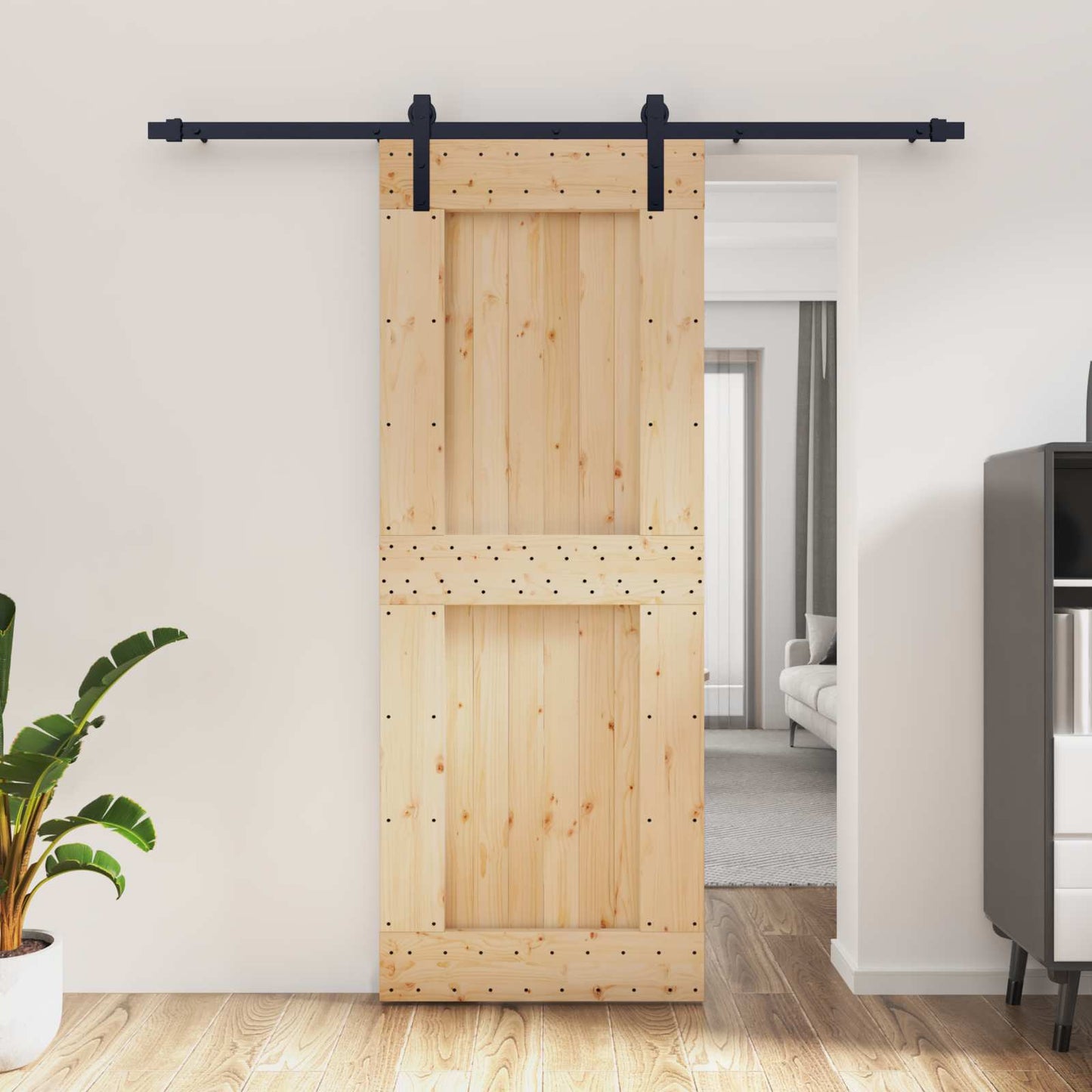 vidaXL Sliding Door Natural and Black 80 x 210 cm Solid Pine Wood