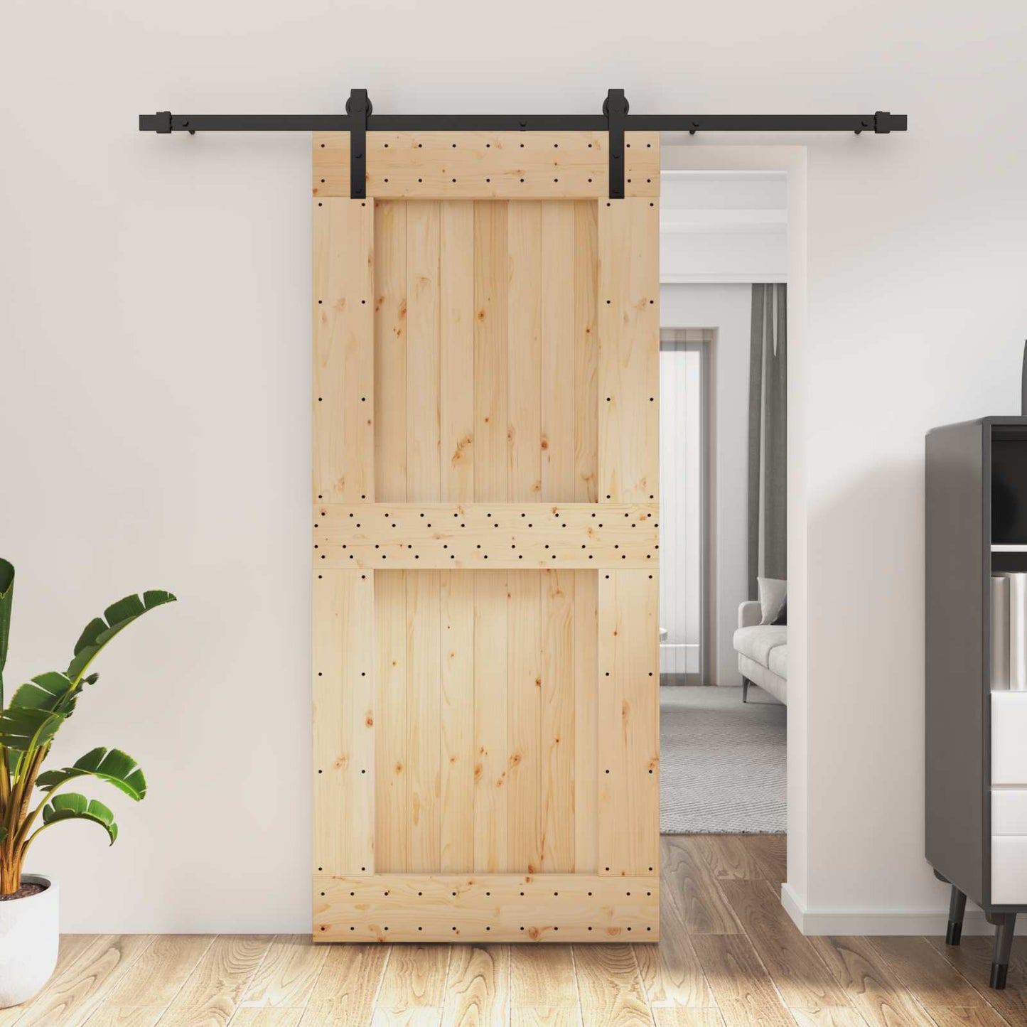 vidaXL Sliding Door Natural and Black 90 x 210 cm Solid Pine Wood