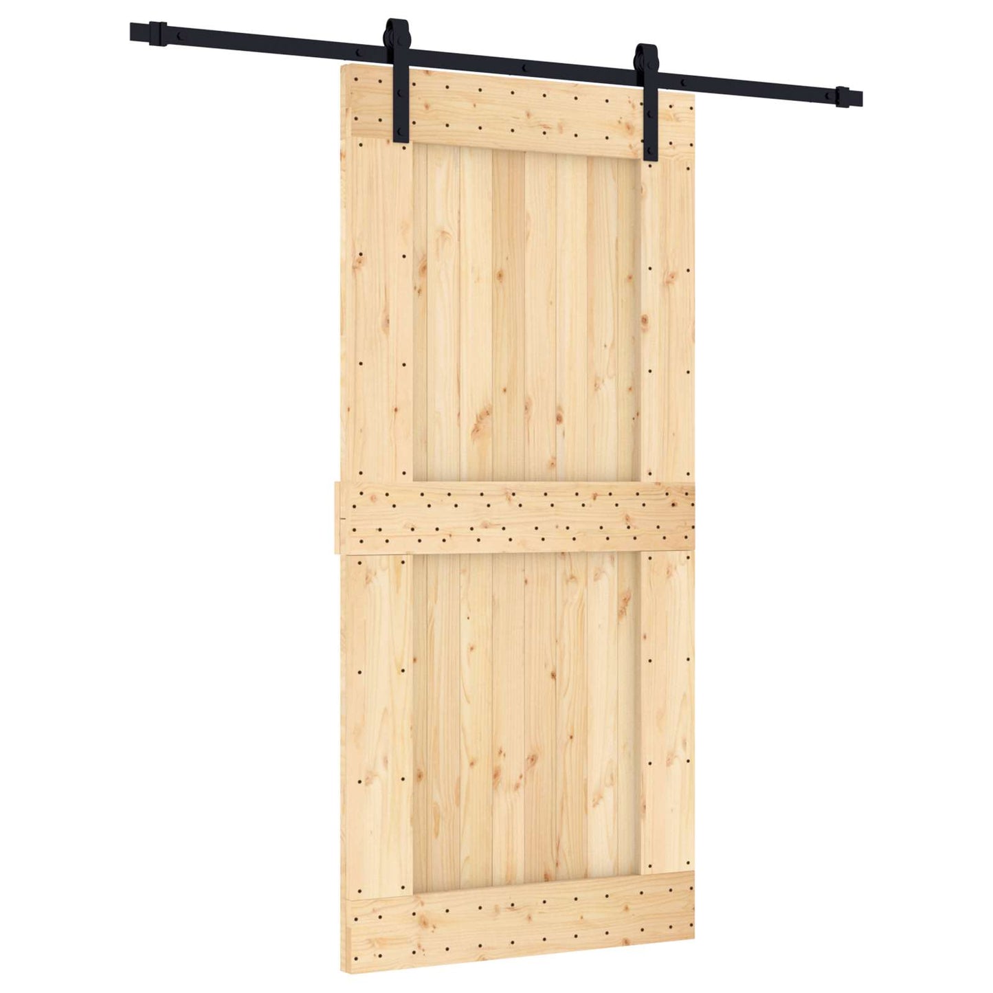 vidaXL Sliding Door Natural and Black 95 x 210 cm Solid Pine Wood