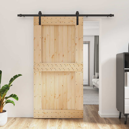 vidaXL Sliding Door Natural and Black 100 x 210 cm Solid Pine Wood