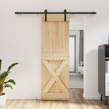vidaXL Sliding Door Natural and Black 70 x 210 cm Solid Pine Wood