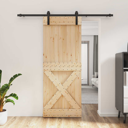 vidaXL Sliding Door Natural and Black 80 x 210 cm Solid Pine Wood