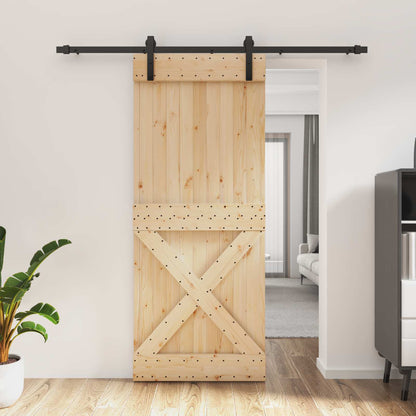 vidaXL Sliding Door Natural and Black 85 x 210 cm Solid Pine Wood