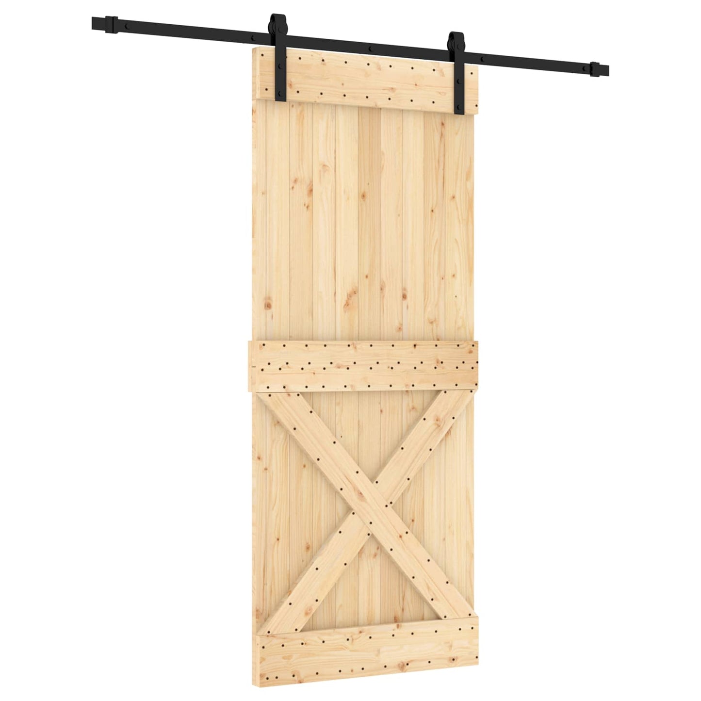 vidaXL Sliding Door Natural and Black 85 x 210 cm Solid Pine Wood