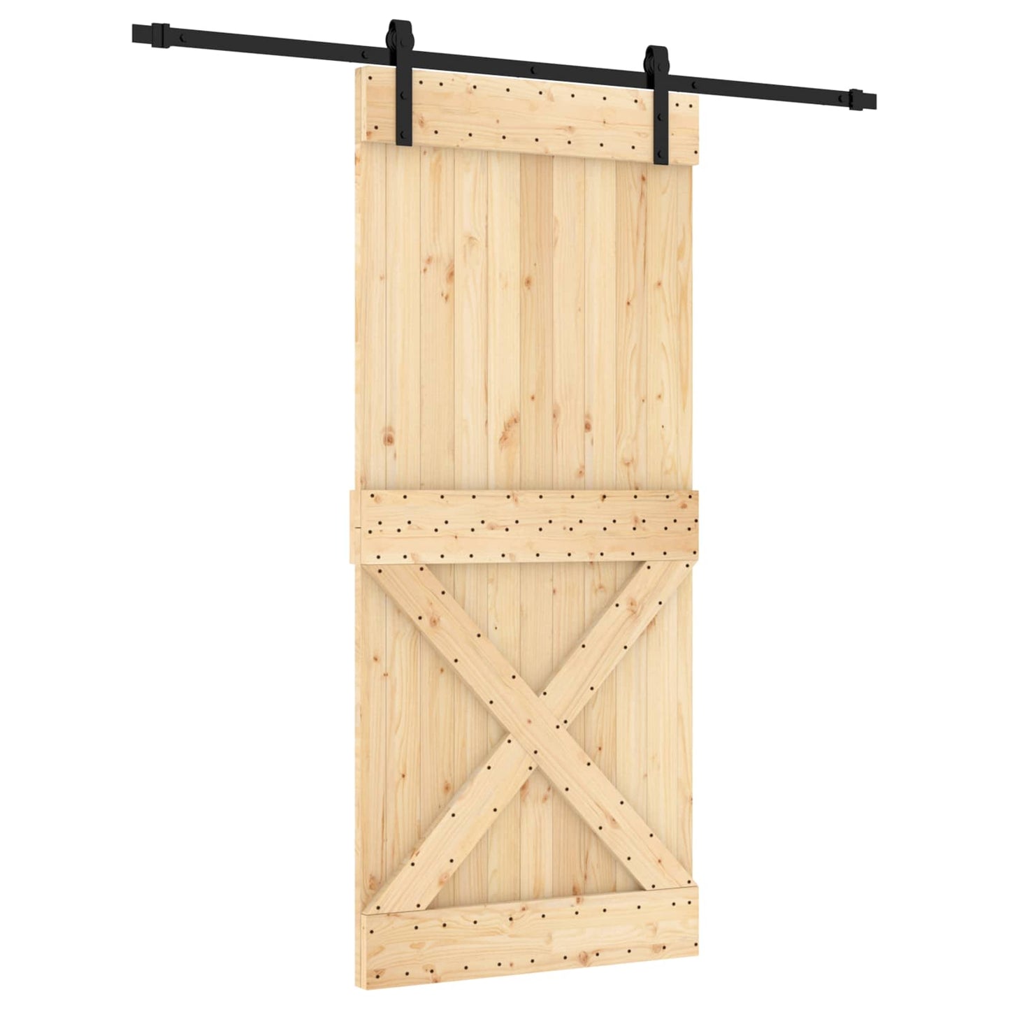vidaXL Sliding Door Natural and Black 90 x 210 cm Solid Pine Wood
