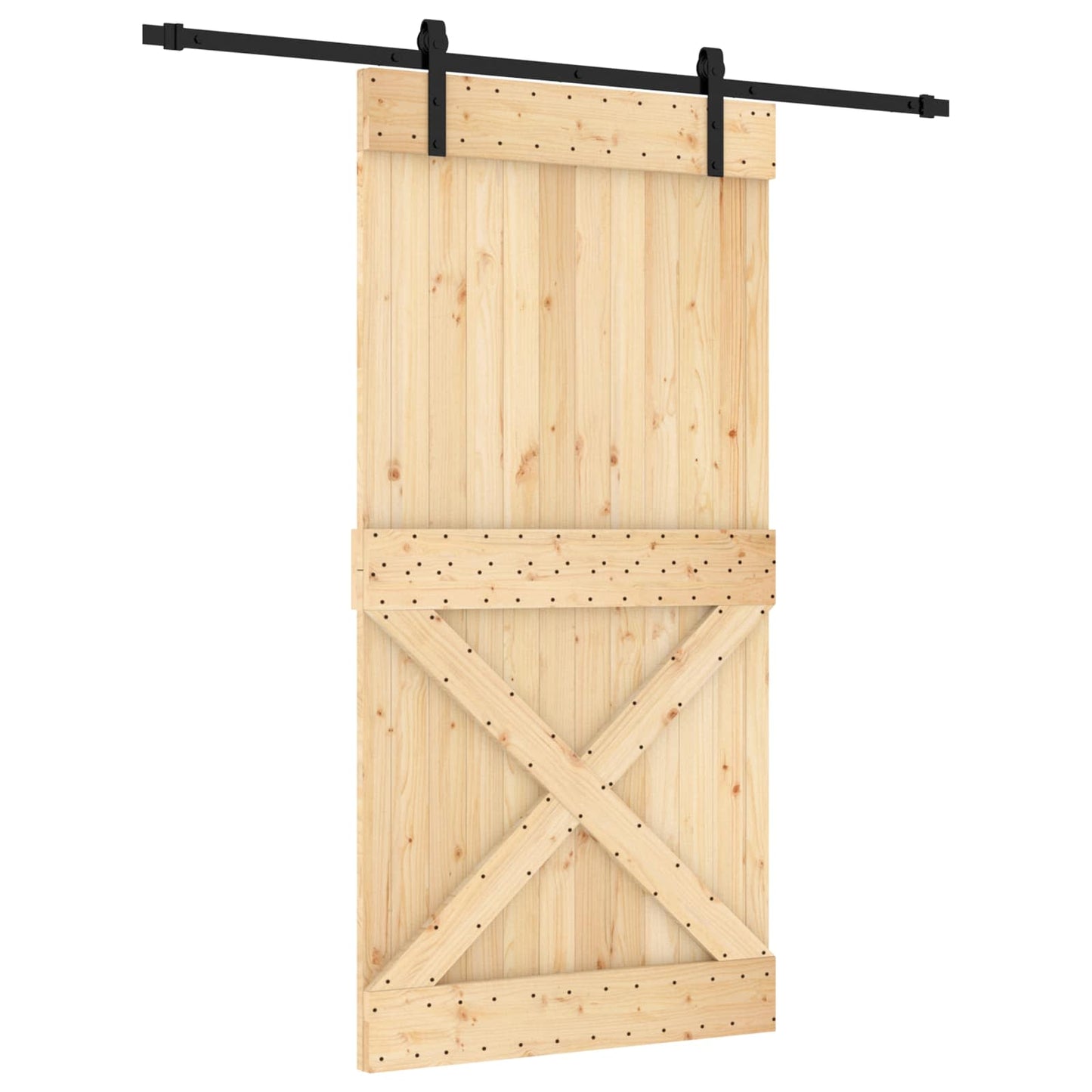 vidaXL Sliding Door Natural and Black 100 x 210 cm Solid Pine Wood