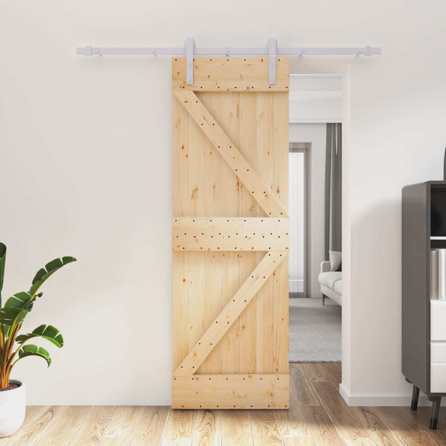 vidaXL Sliding Door Natural and White 70 x 210 cm Solid Pine Wood
