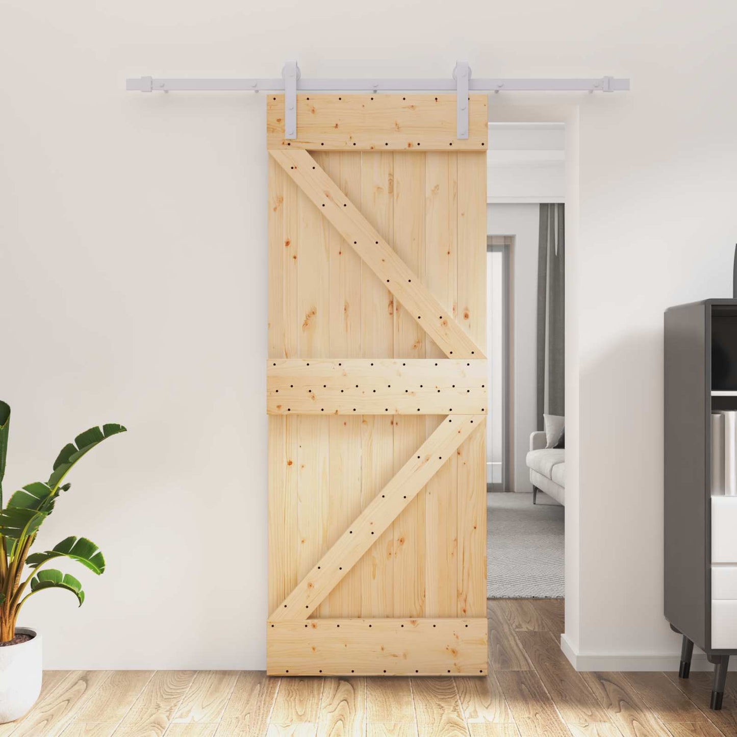 vidaXL Sliding Door Natural and White 80 x 210 cm Solid Pine Wood
