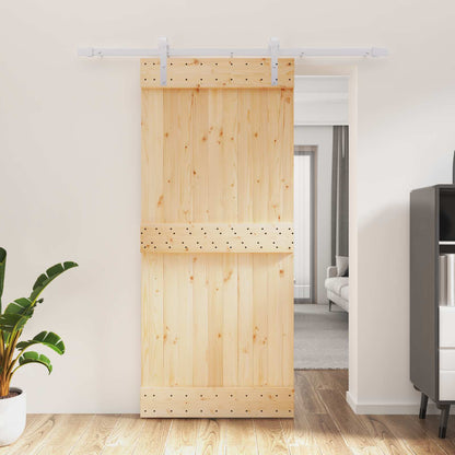 vidaXL Sliding Door Natural and White 90 x 210 cm Solid Pine Wood