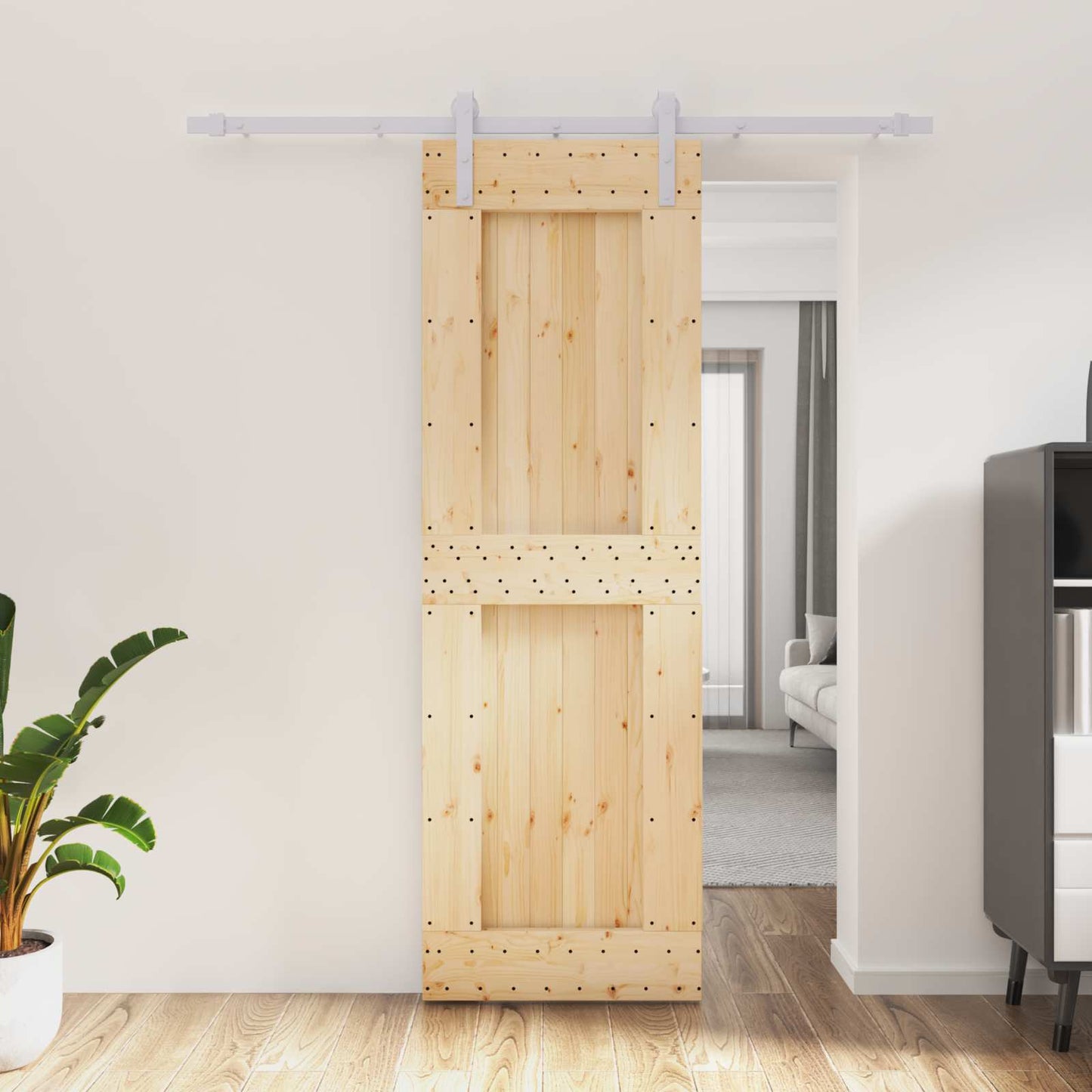 vidaXL Sliding Door Natural and White 70 x 210 cm Solid Pine Wood