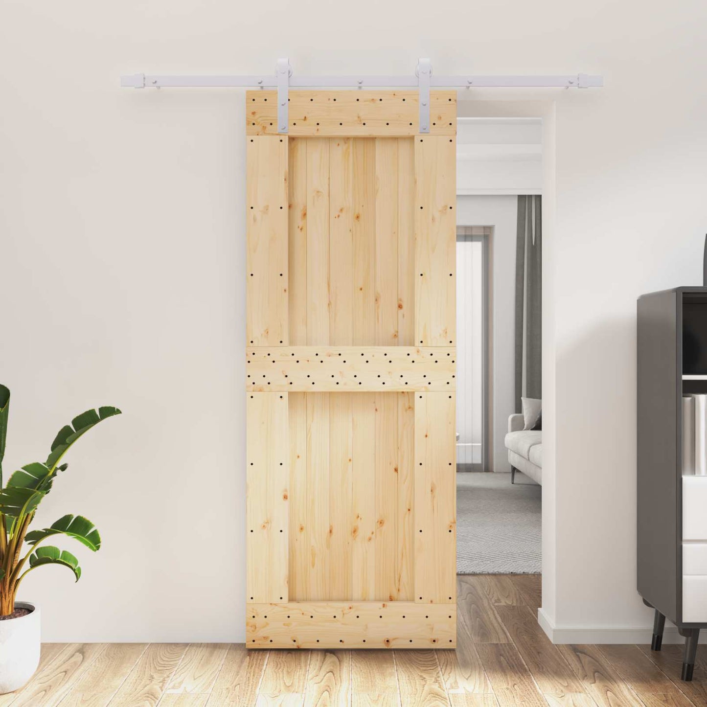 vidaXL Sliding Door Natural and White 80 x 210 cm Solid Pine Wood