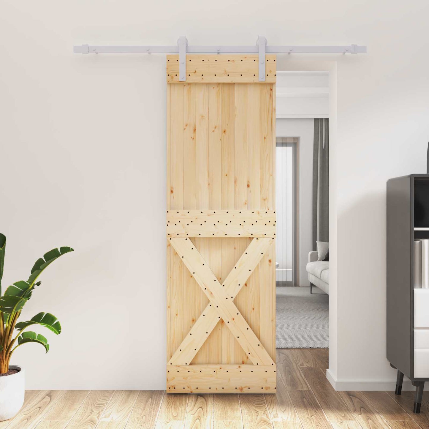 vidaXL Sliding Door Natural and White 70 x 210 cm Solid Pine Wood