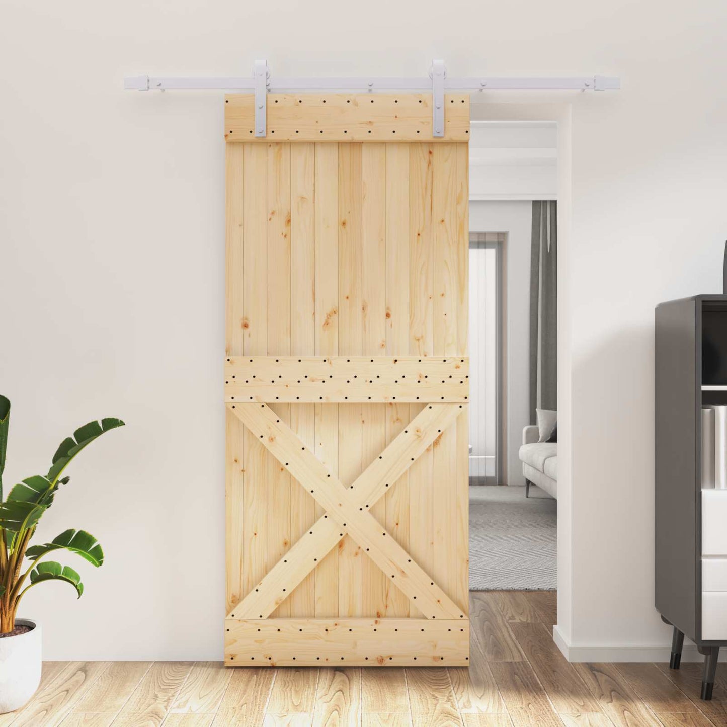 vidaXL Sliding Door Natural and White 90 x 210 cm Solid Pine Wood