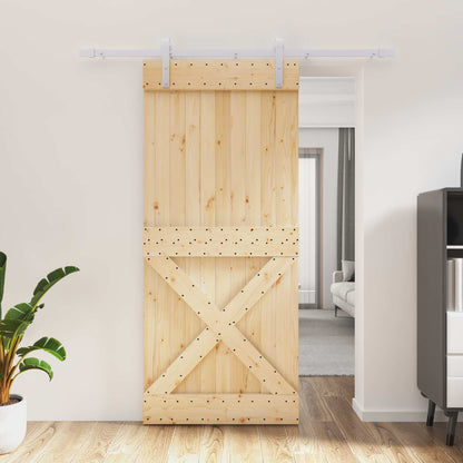 vidaXL Sliding Door Natural and White 90 x 210 cm Solid Pine Wood