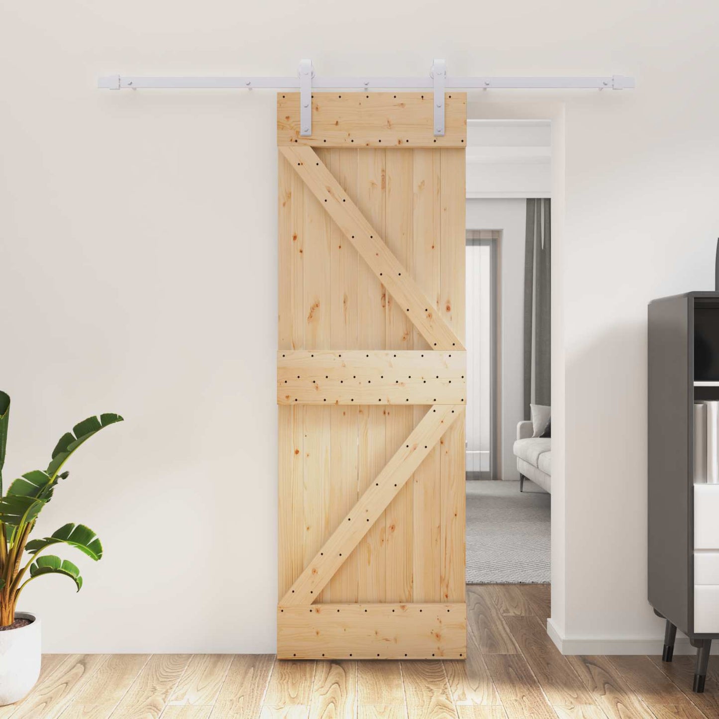 vidaXL Sliding Door Natural and White 70 x 210 cm Solid Pine Wood