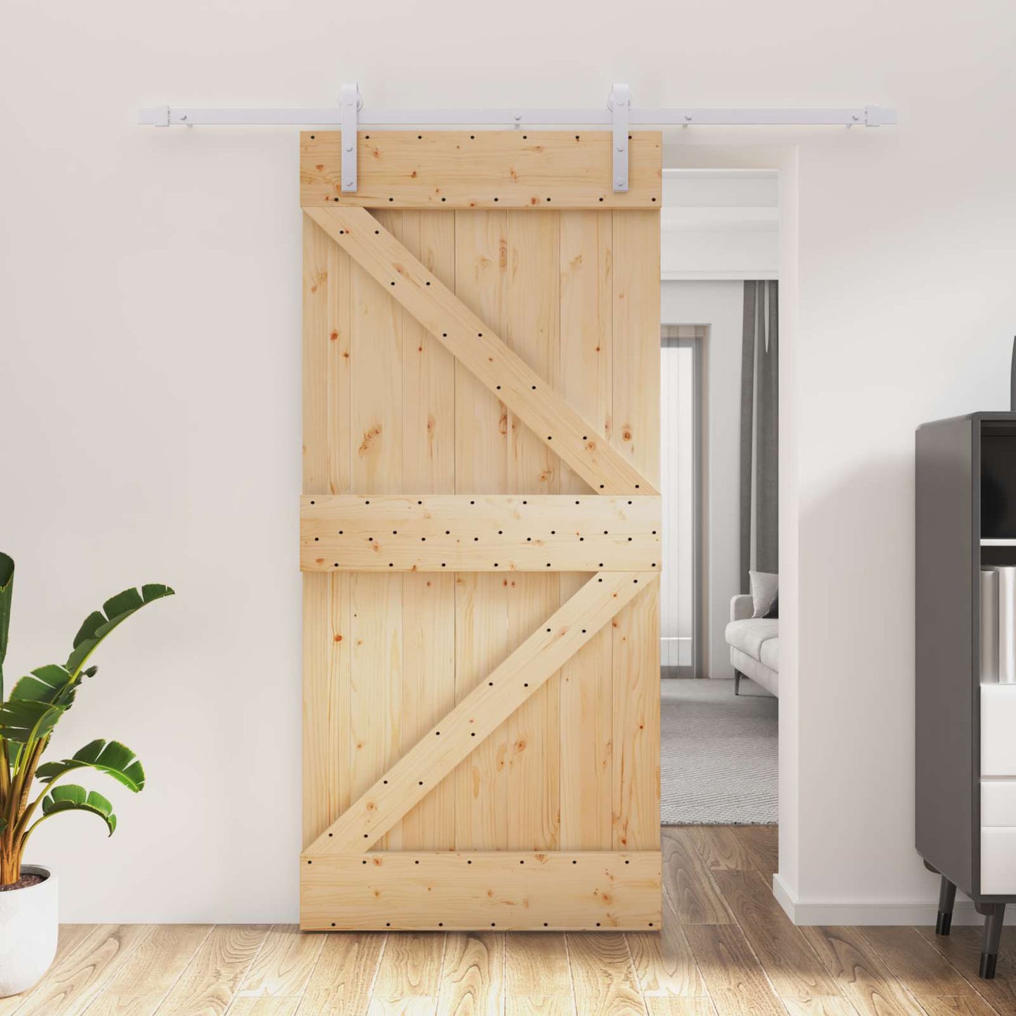 vidaXL Sliding Door Natural and White 95 x 210 cm Solid Pine Wood