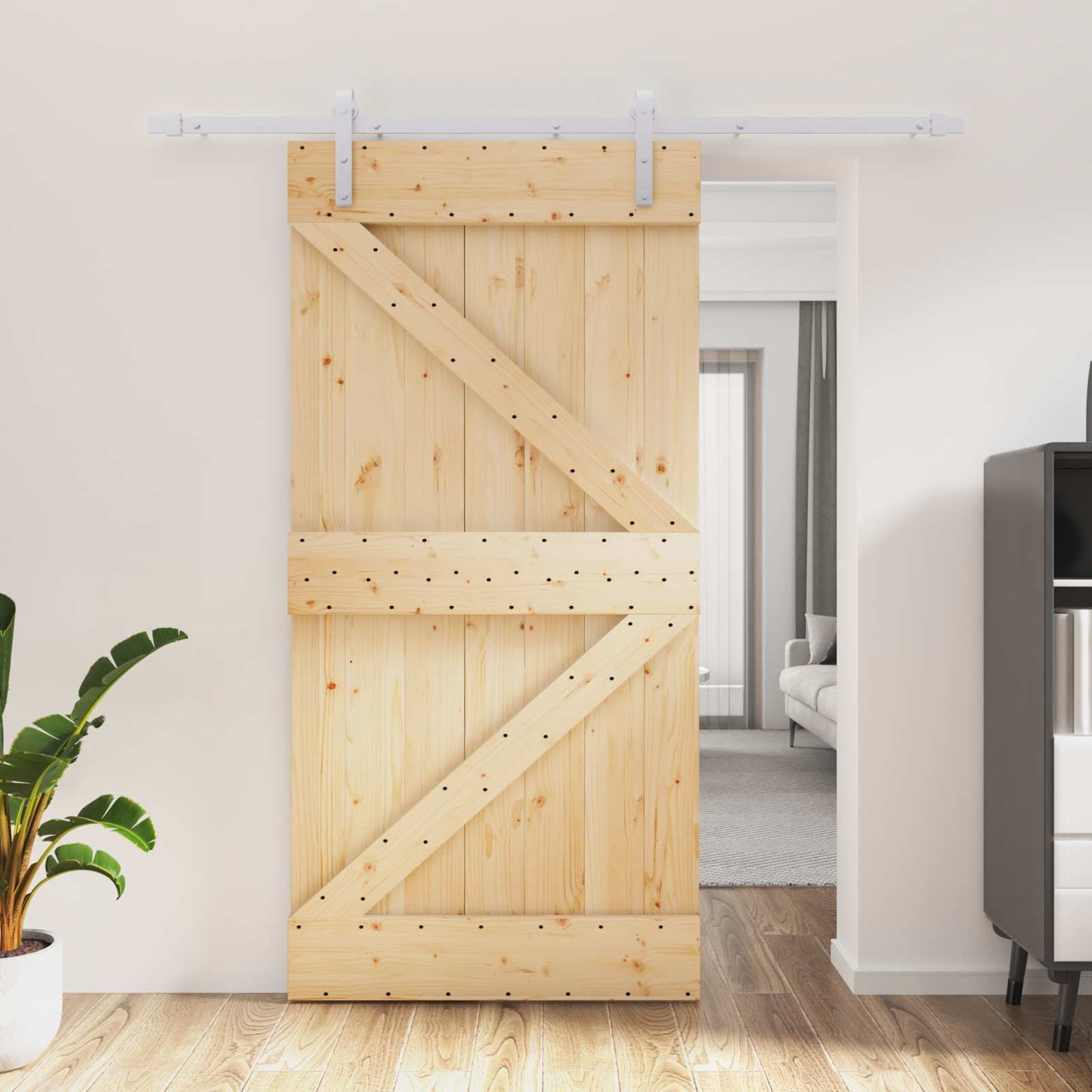 vidaXL Sliding Door Natural and White 100 x 210 cm Solid Pine Wood