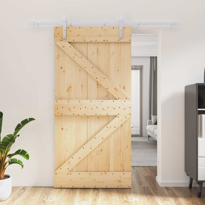 vidaXL Sliding Door Natural and White 100 x 210 cm Solid Pine Wood