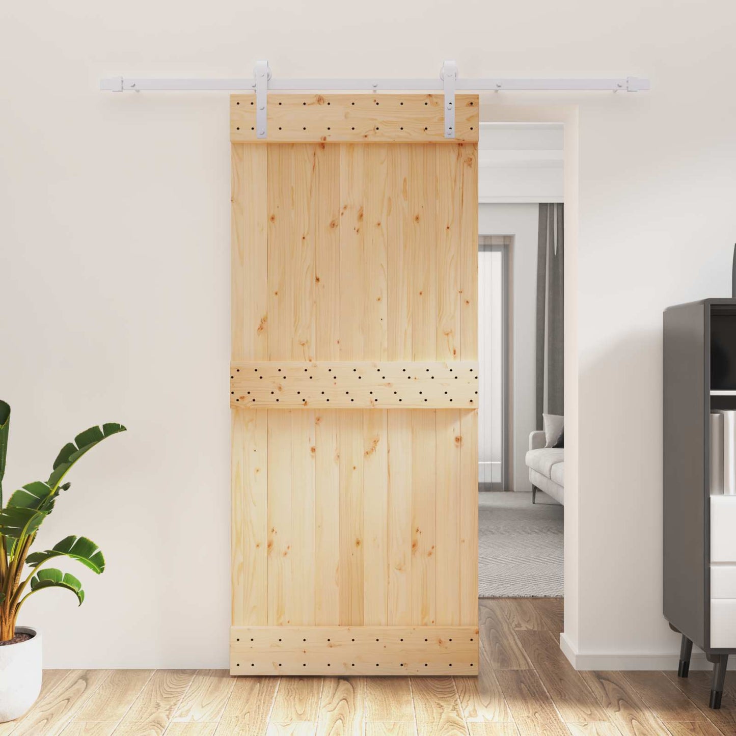 vidaXL Sliding Door Natural and White 90 x 210 cm Solid Pine Wood