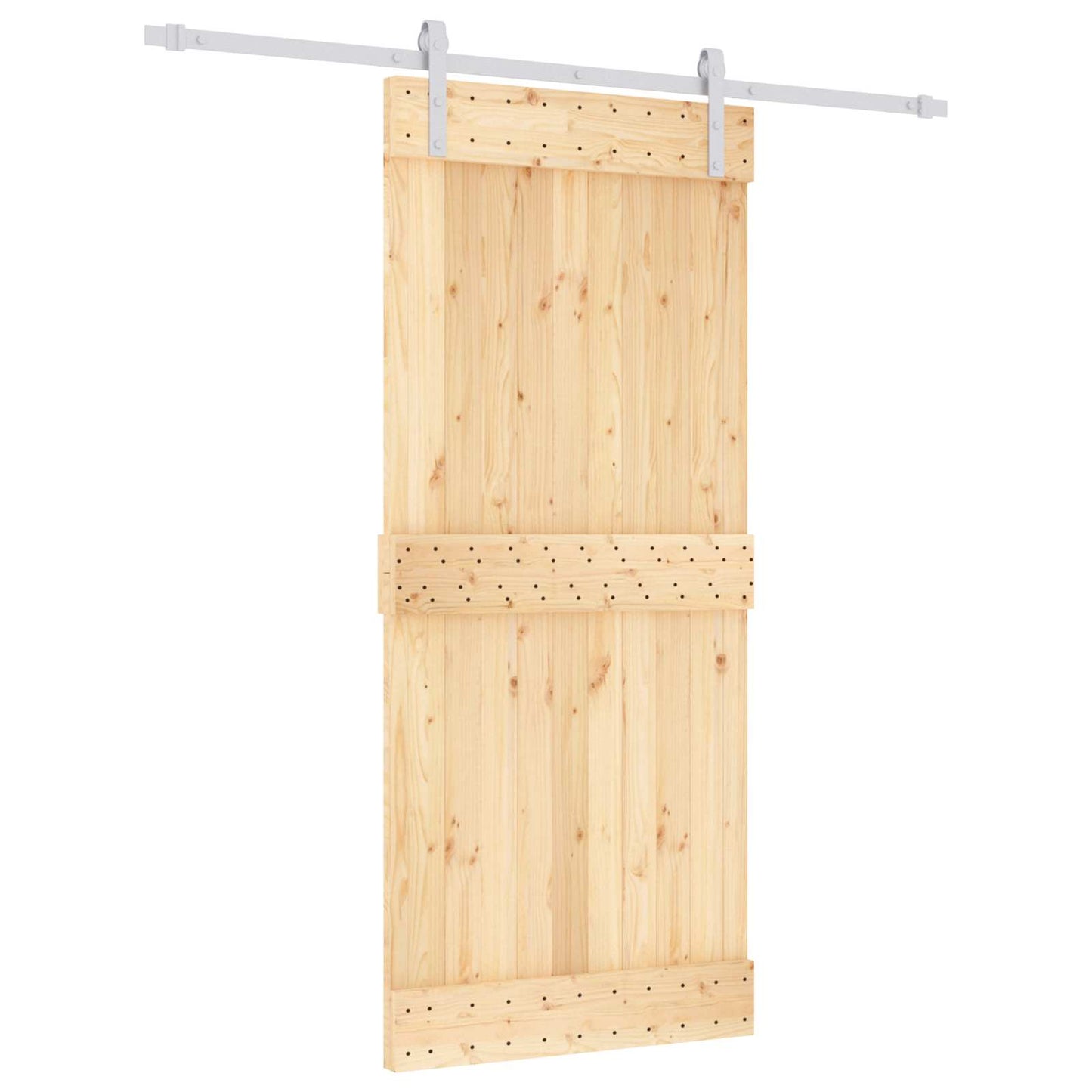 vidaXL Sliding Door Natural and White 90 x 210 cm Solid Pine Wood