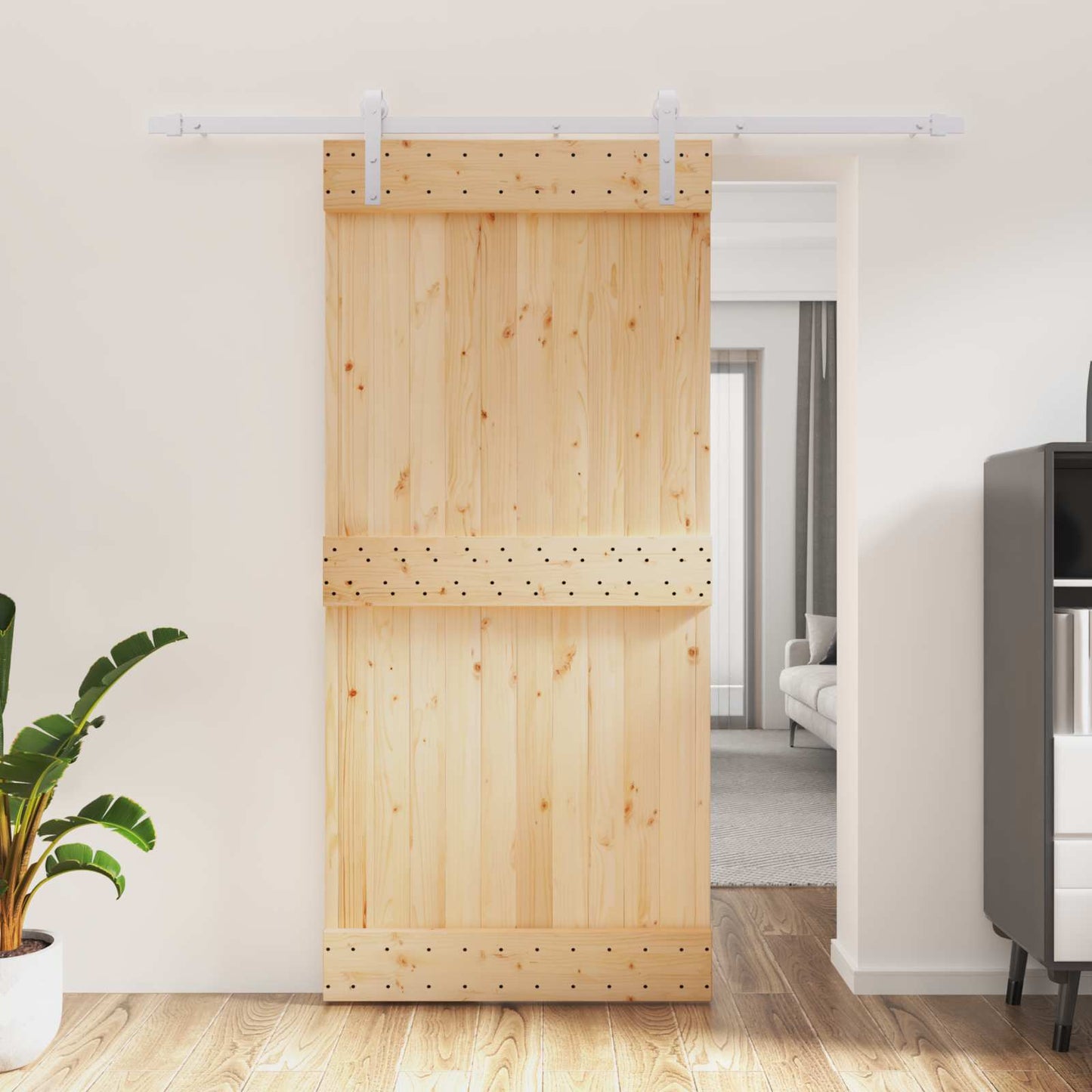 vidaXL Sliding Door Natural and White 95 x 210 cm Solid Pine Wood