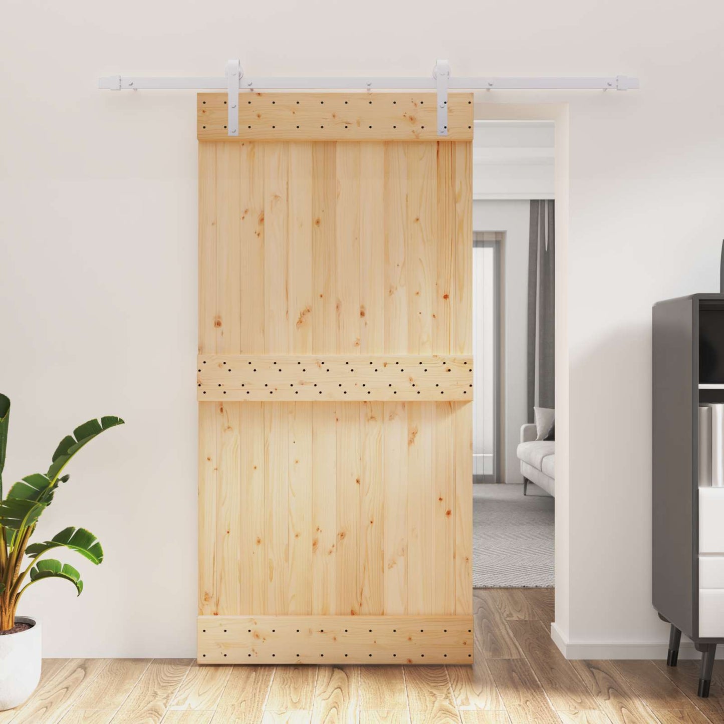 vidaXL Sliding Door Natural and White 100 x 210 cm Solid Pine Wood