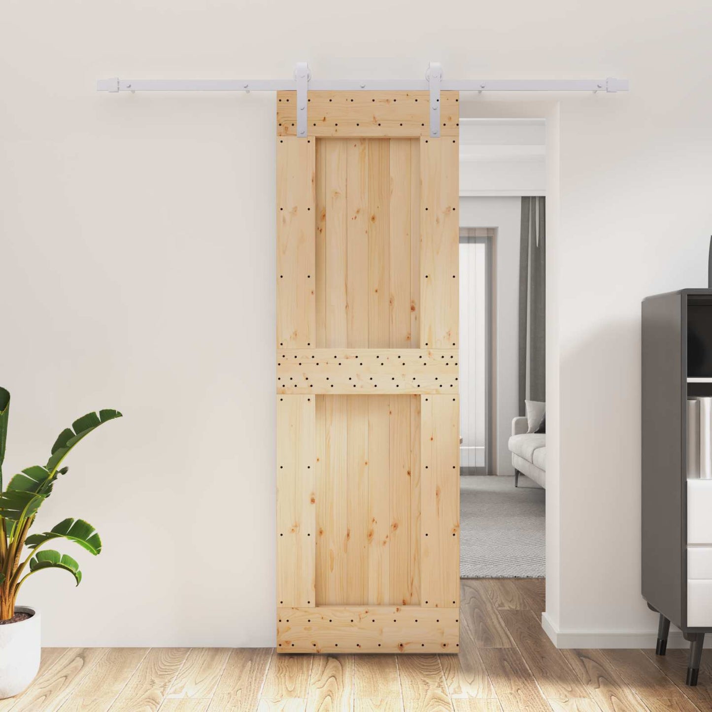 vidaXL Sliding Door Natural and White 70 x 210 cm Solid Pine Wood