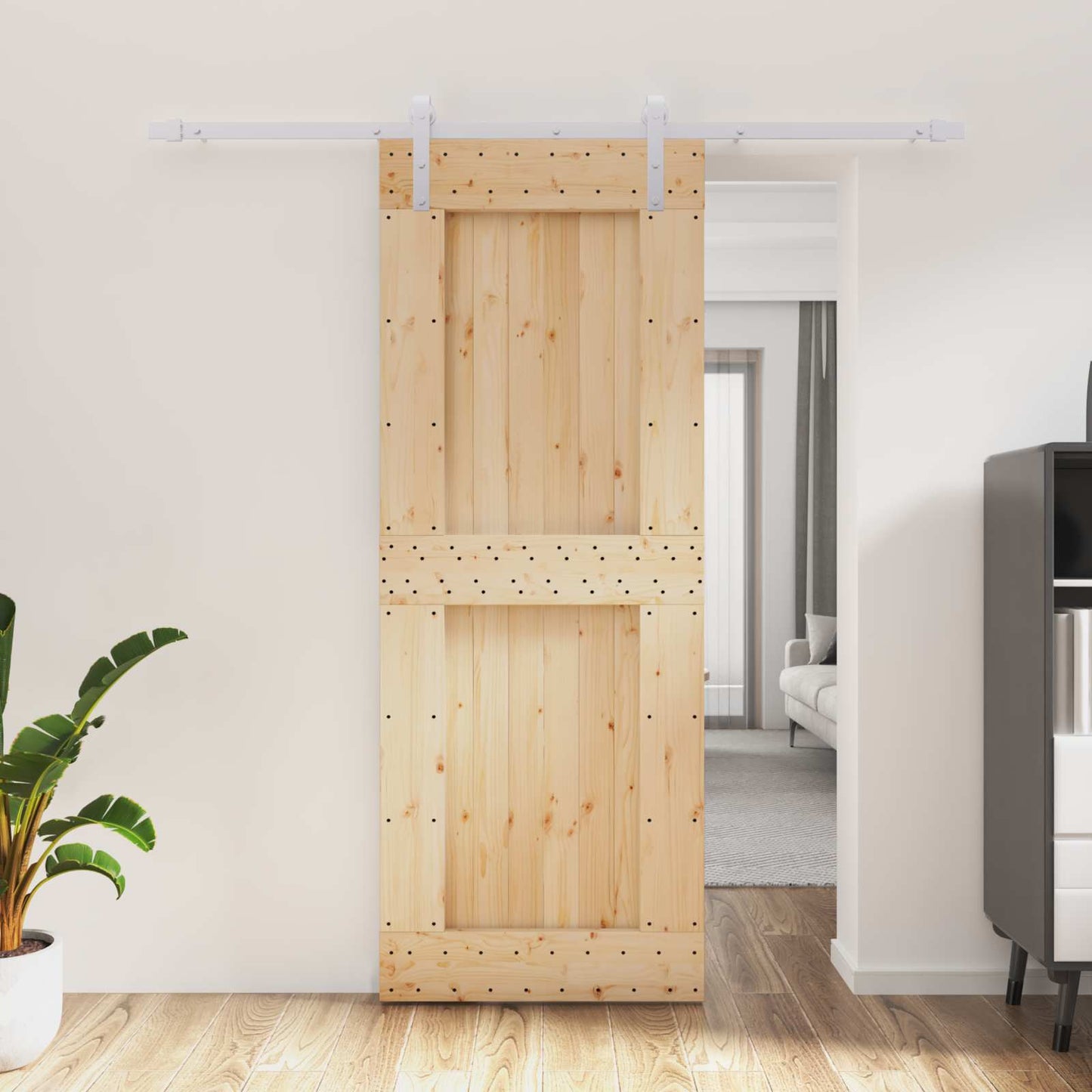 vidaXL Sliding Door Natural and White 80 x 210 cm Solid Pine Wood