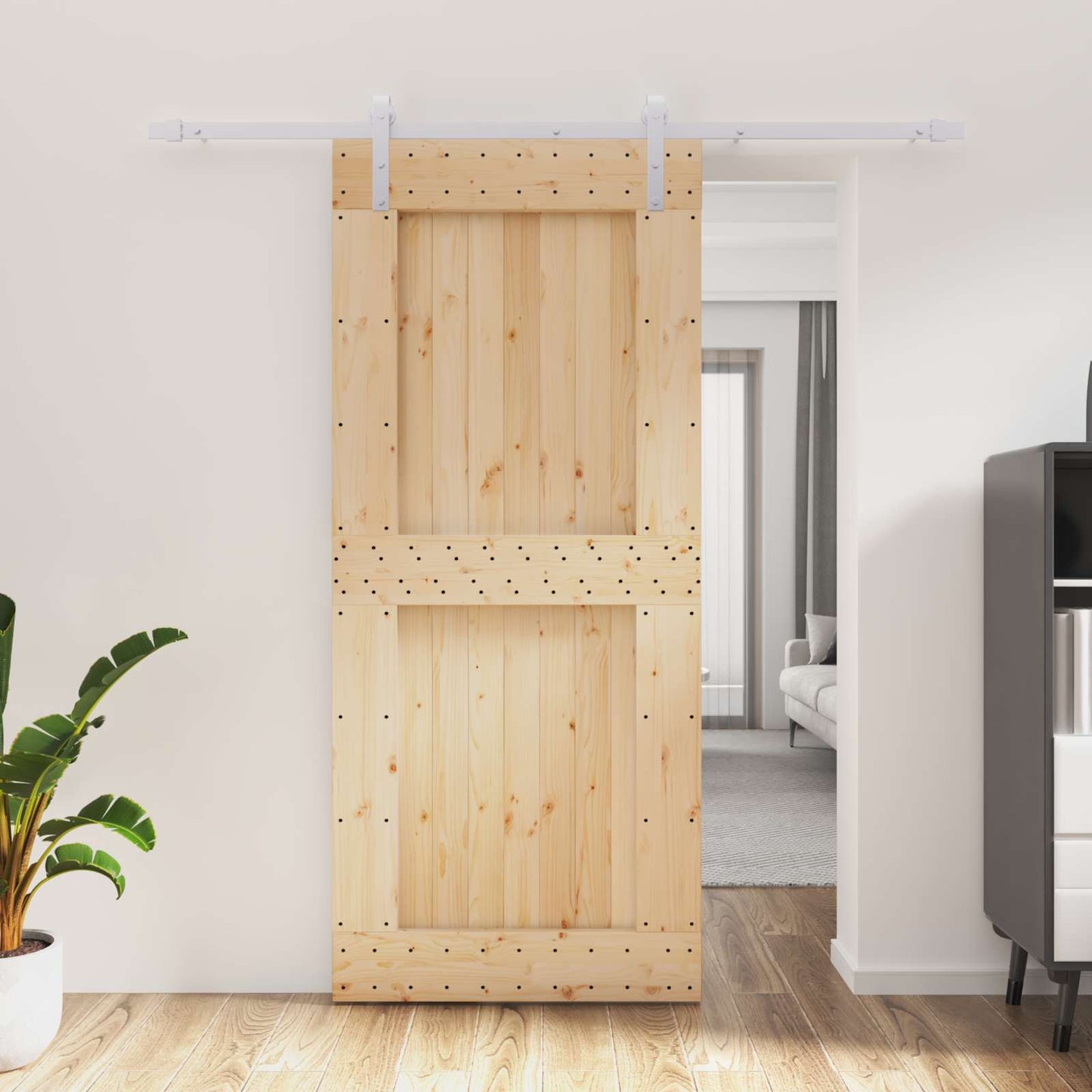 vidaXL Sliding Door Natural and White 90 x 210 cm Solid Pine Wood