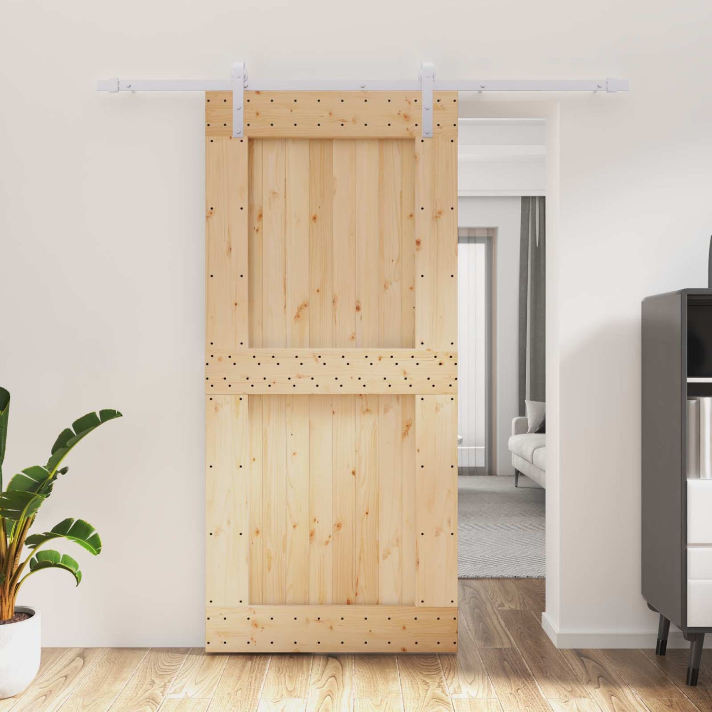 vidaXL Sliding Door Natural and White 95 x 210 cm Solid Pine Wood