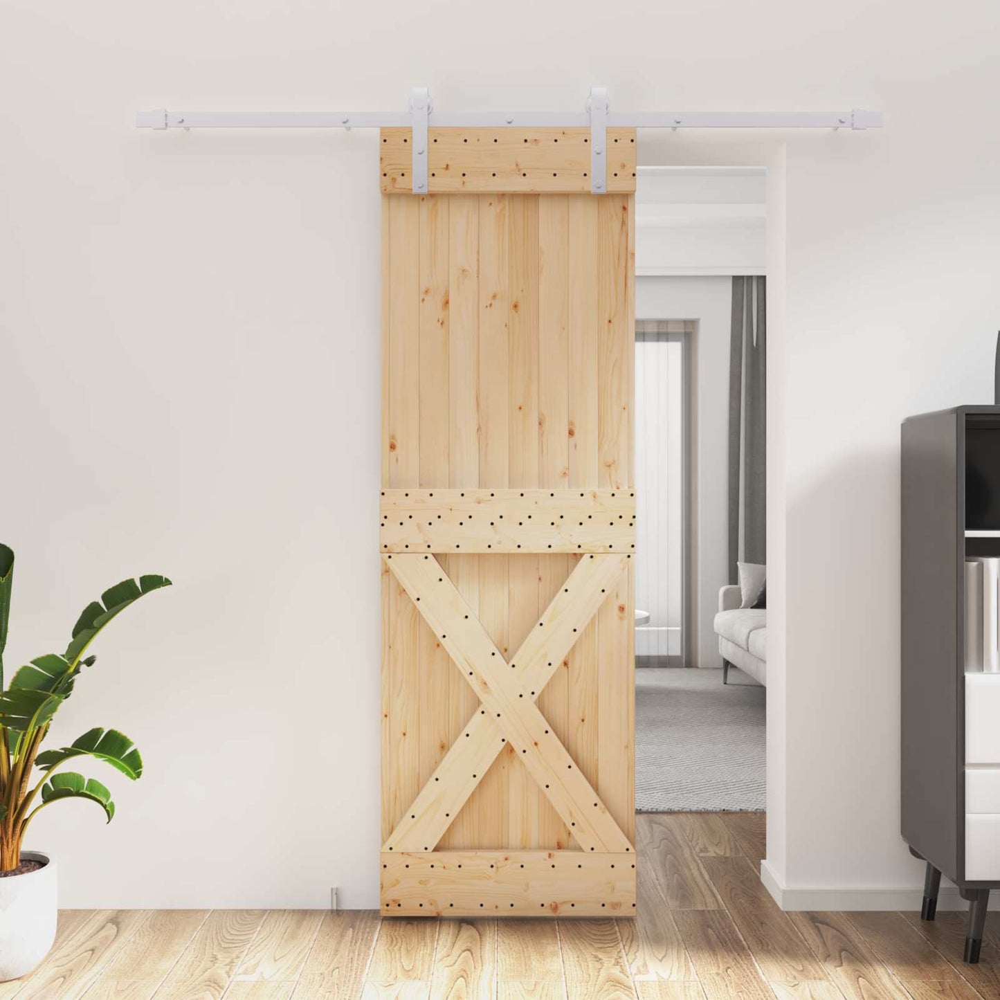 vidaXL Sliding Door Natural and White 70 x 210 cm Solid Pine Wood