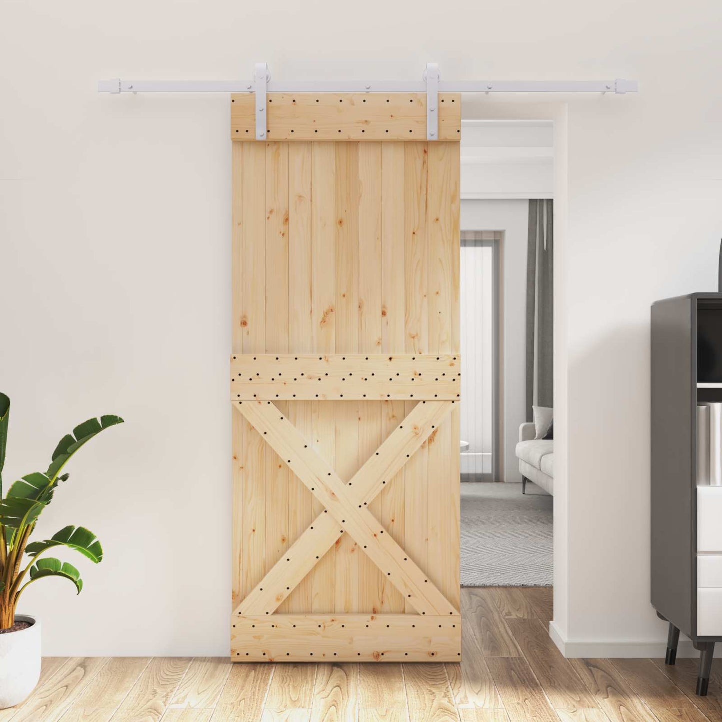 vidaXL Sliding Door Natural and White 85 x 210 cm Solid Pine Wood