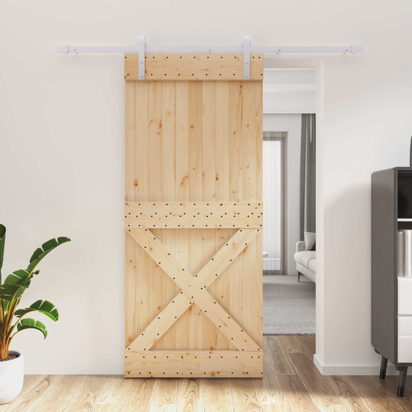 vidaXL Sliding Door Natural and White 90 x 210 cm Solid Pine Wood