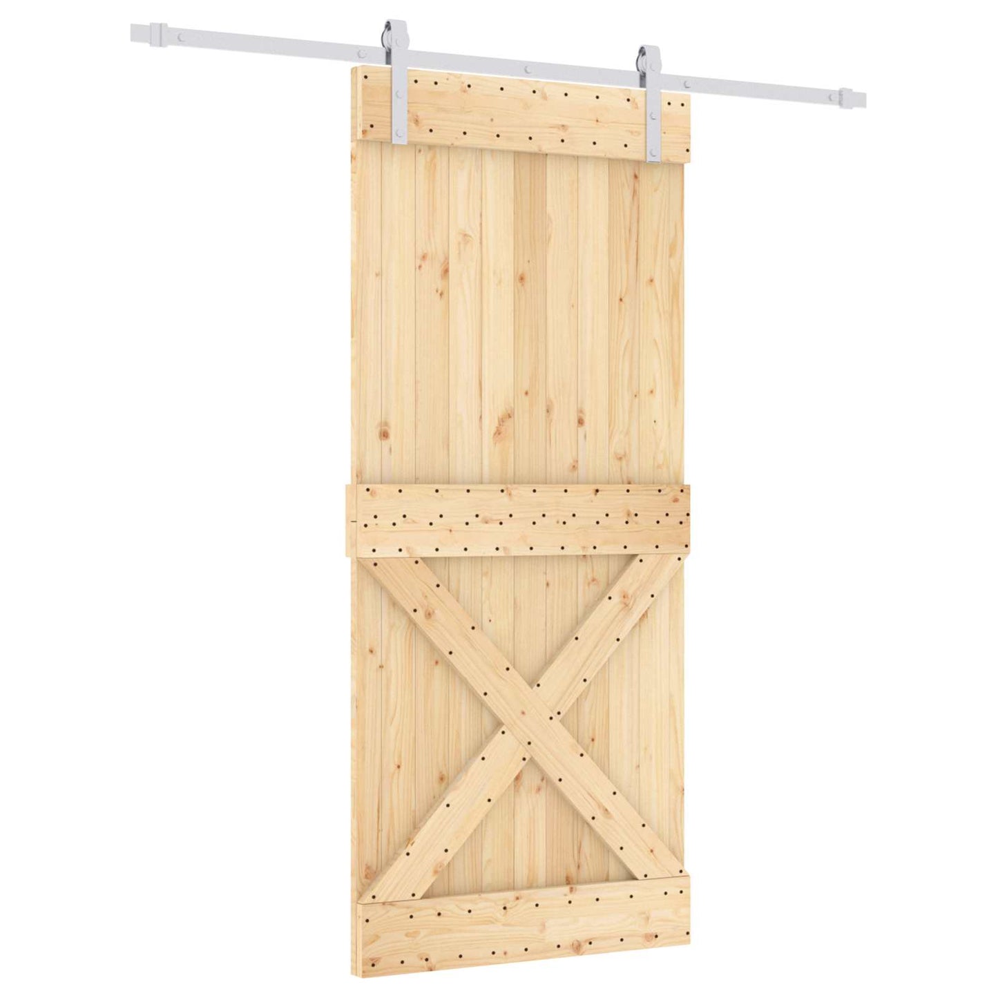 vidaXL Sliding Door Natural and White 90 x 210 cm Solid Pine Wood