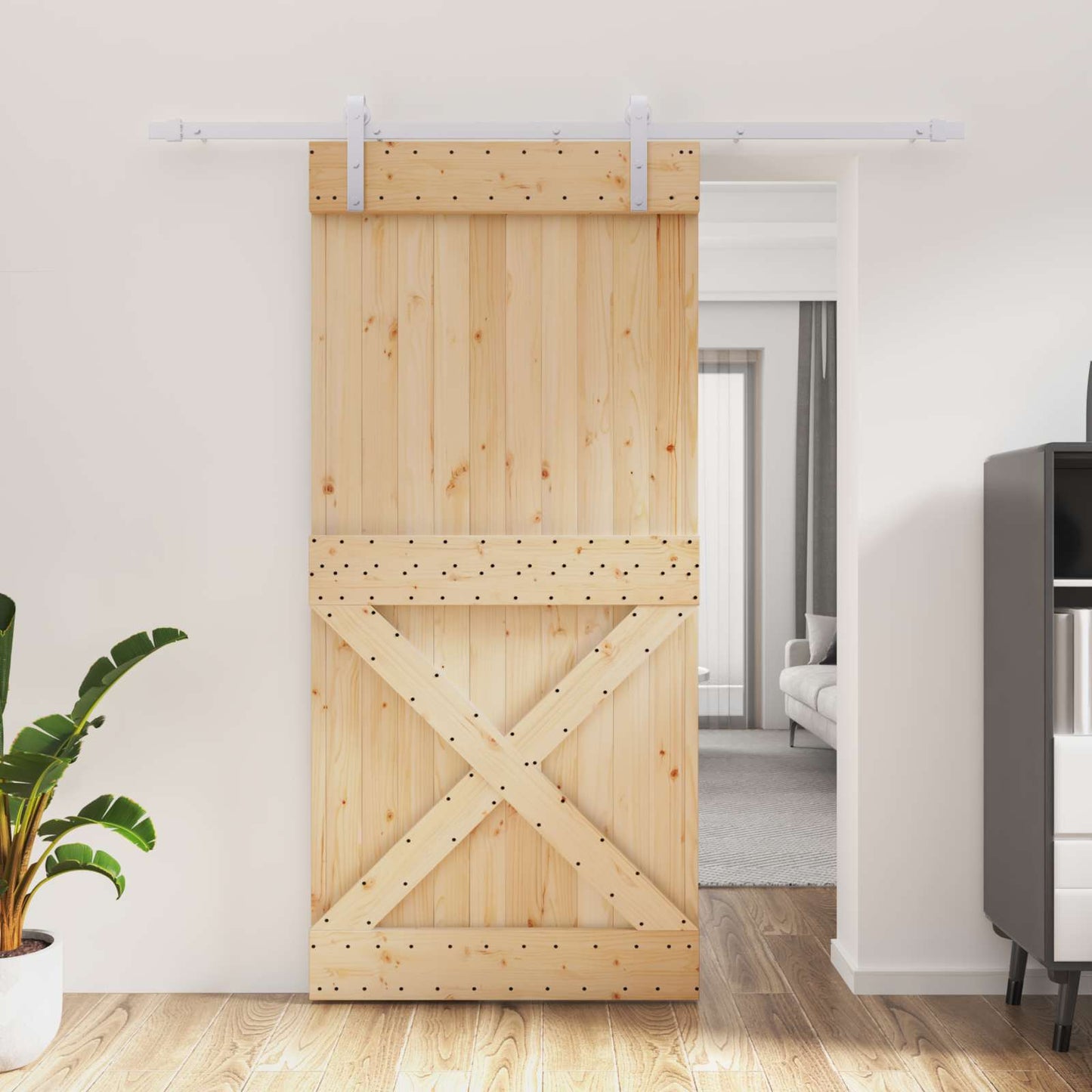 vidaXL Sliding Door Natural and White 95 x 210 cm Solid Pine Wood