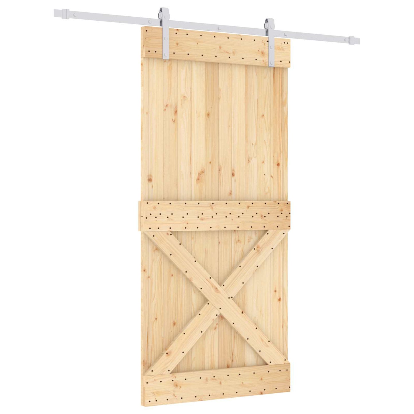 vidaXL Sliding Door Natural and White 95 x 210 cm Solid Pine Wood