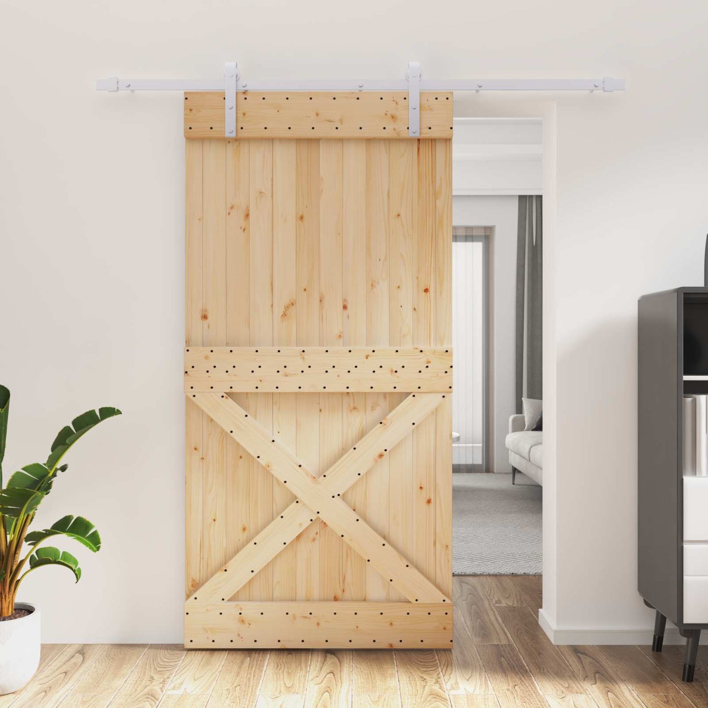 vidaXL Sliding Door Natural and White 100 x 210 cm Solid Pine Wood