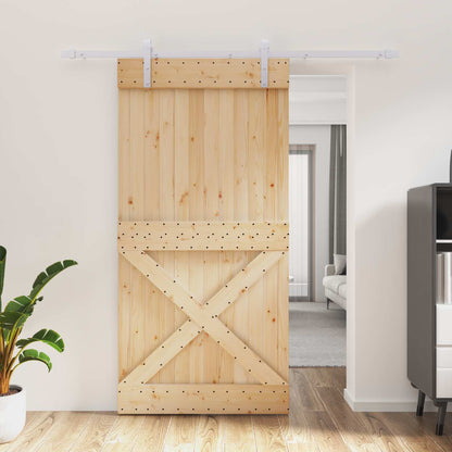 vidaXL Sliding Door Natural and White 100 x 210 cm Solid Pine Wood
