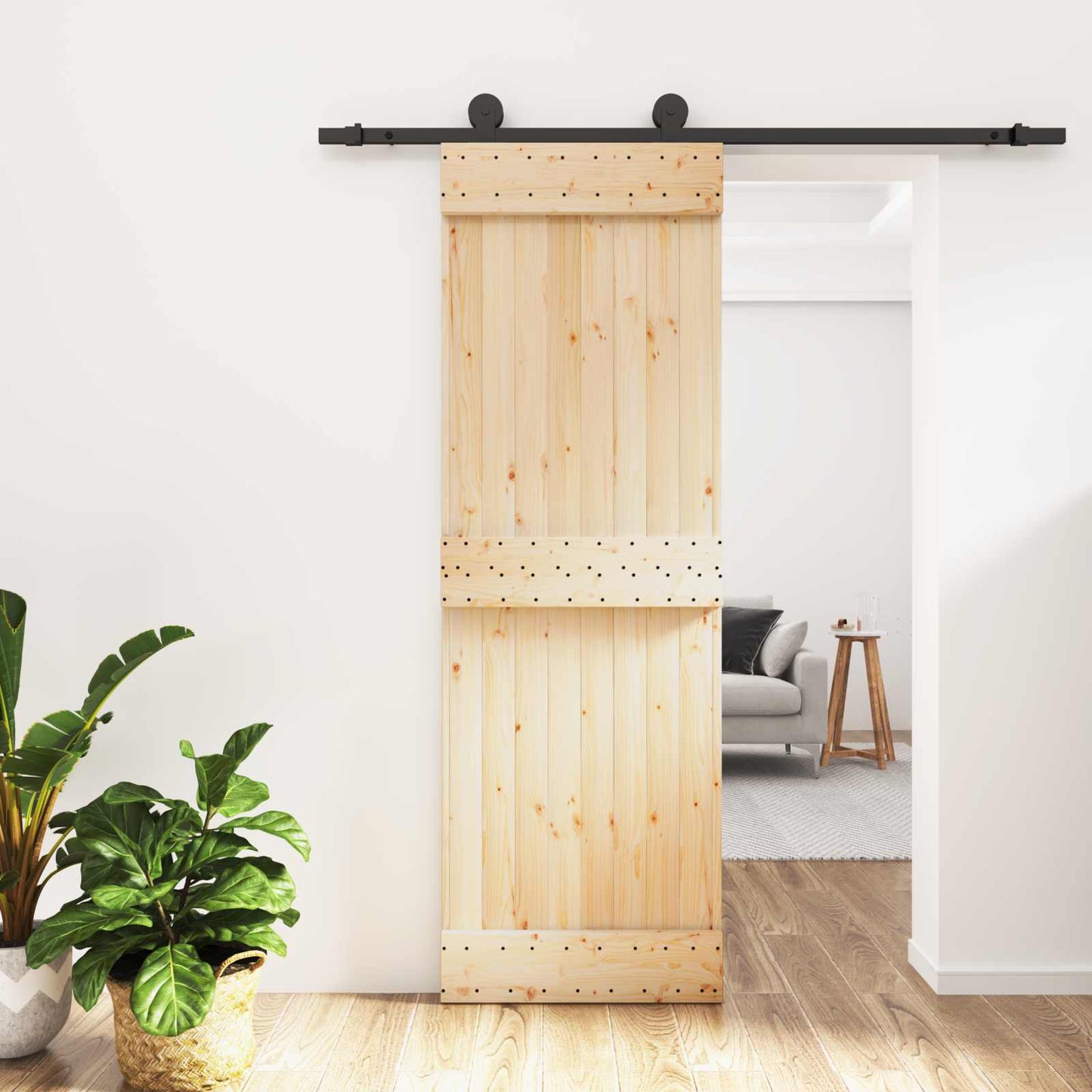 vidaXL Sliding Door Natural and Black 70 x 210 cm Solid Pine Wood