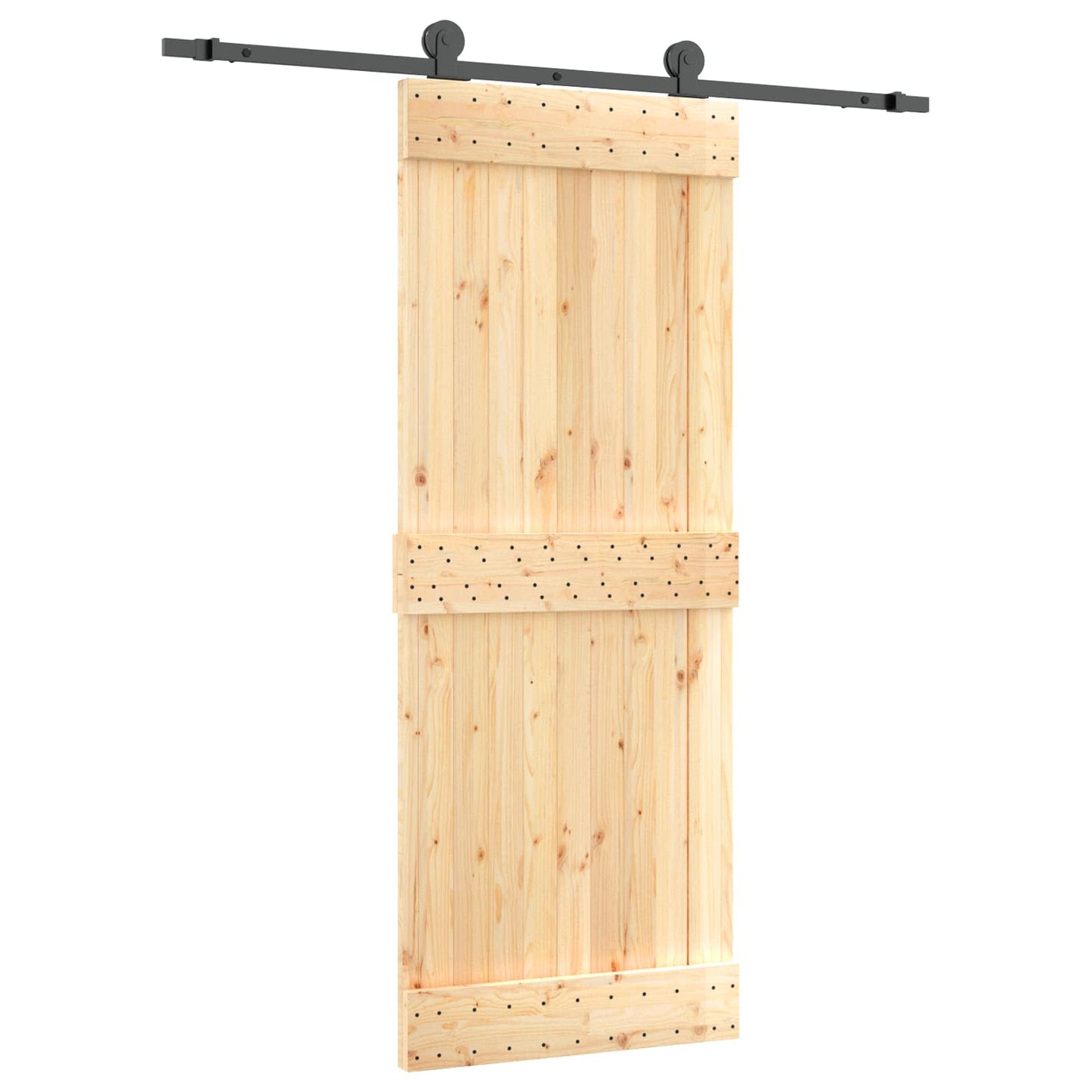vidaXL Sliding Door Natural and Black 80 x 210 cm Solid Pine Wood